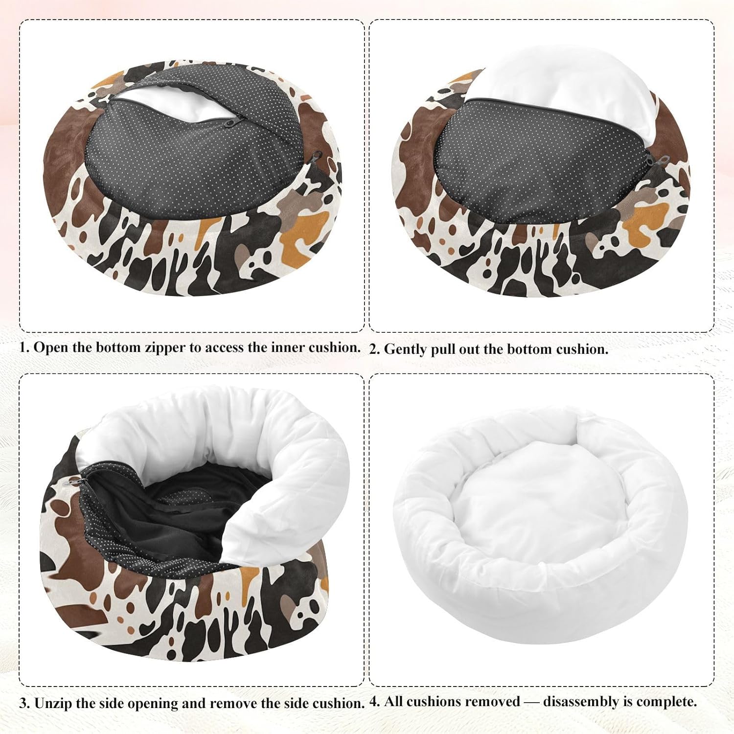 Dog Bed Ultra Soft Fluffy Comfortable Cat Bed, Cow Skin Texture Washable Dog Beds Anti-Slip Round Pet Beds for Medium Dogs