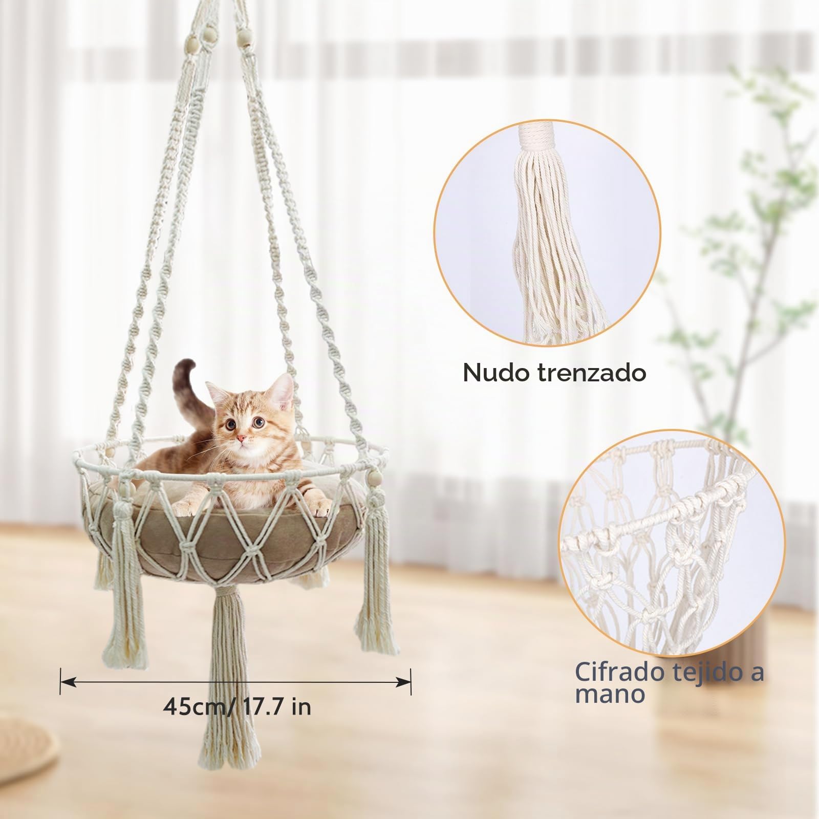 Cama de Macramé para Gatos, Hamaca y Columpio para Mascotas, Nidos Colgantes