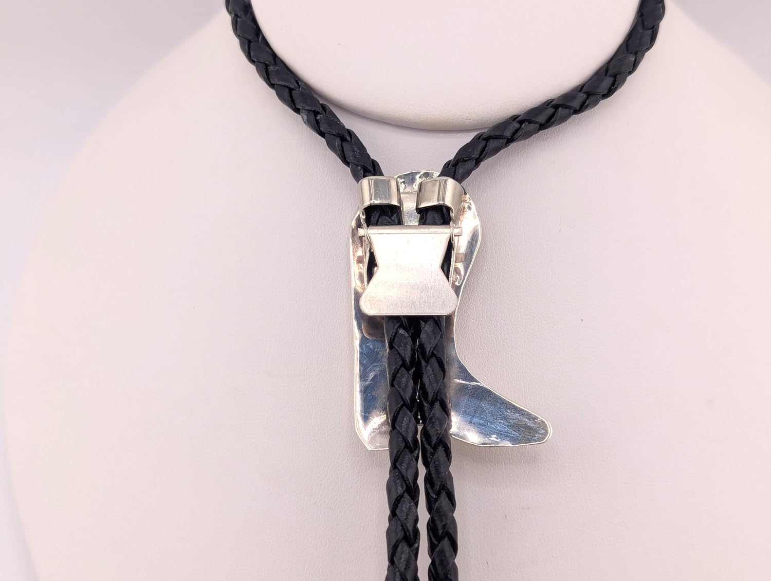 Bolo tie Navajo Sterling Silver Kingman Turquoise w Leather Southwest Style Native American Handmade Jewelry