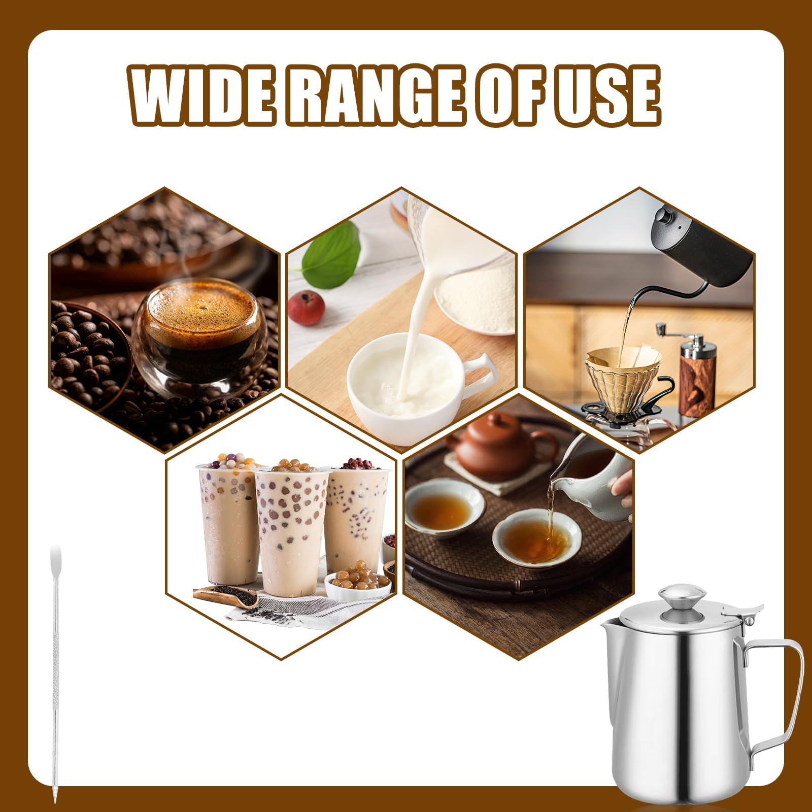 GOMETY 350ml Edelstahl Milchkännchen mit Deckel, Milchkanne Kaffee Kännchen Milchaufschäumer Sahnekännchen Milchschaumkännchen Coffee Barista Zubehör mit Kaffee-Latté-Art-Nadel für Cappuccino (350ml)