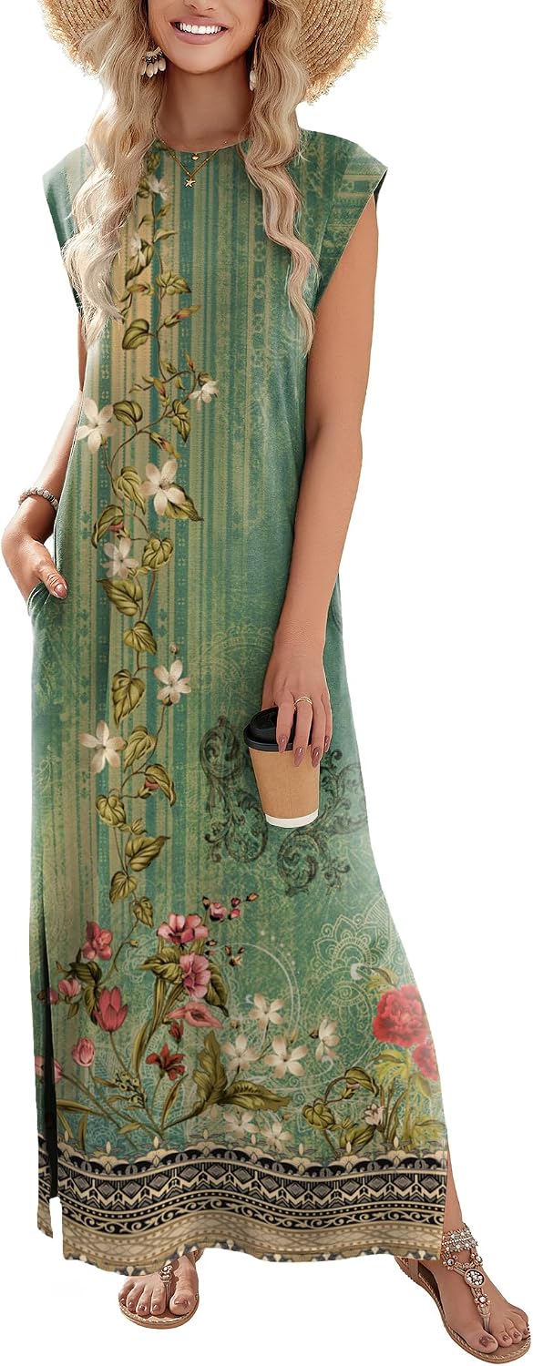 Zeagoo Summer Dresses for Women 2026 Long Maxi Sundresses Loose Split Wrinkle-Free Beach Travel Vacation Clothes