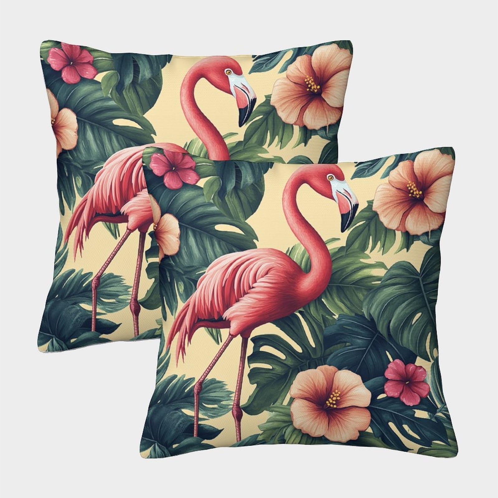 kaiyun 2 Pack Tropical Leaves, Flowers,Pink Flamingo Square Pillow Cover Cushion Cover 40x40cm Suitable for Sofa Bed Chair,3D Pattern