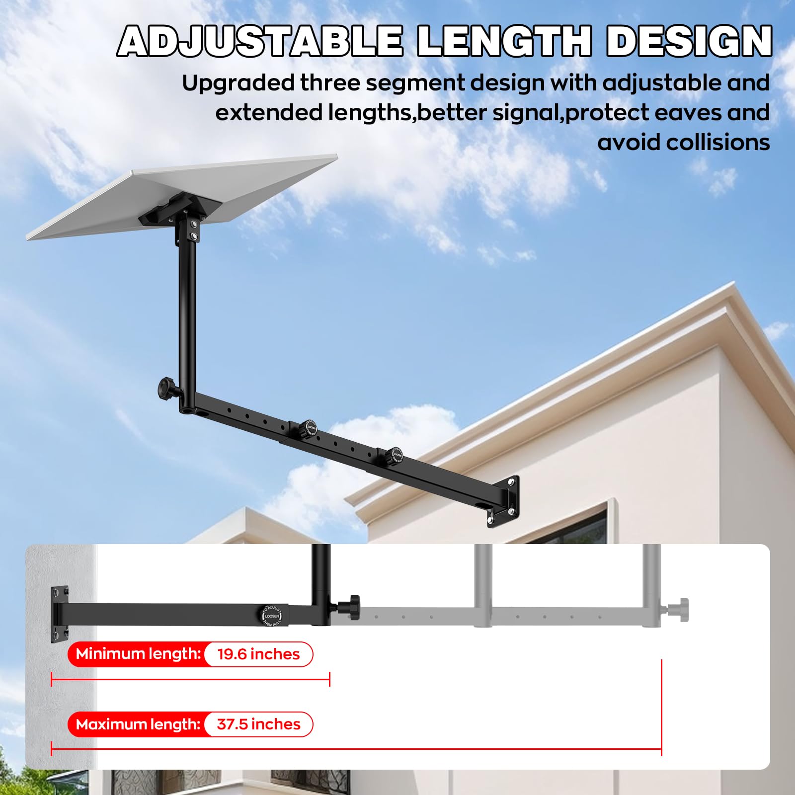 IMAYCC Starlink Gen 3 Mount Plus-Long avec design rétractable, support mural Starlink réglable à 360°, angle vertical, adaptateur de tuyau Starlink Gen 3, kit de montage pour kit Internet Starlink Gen