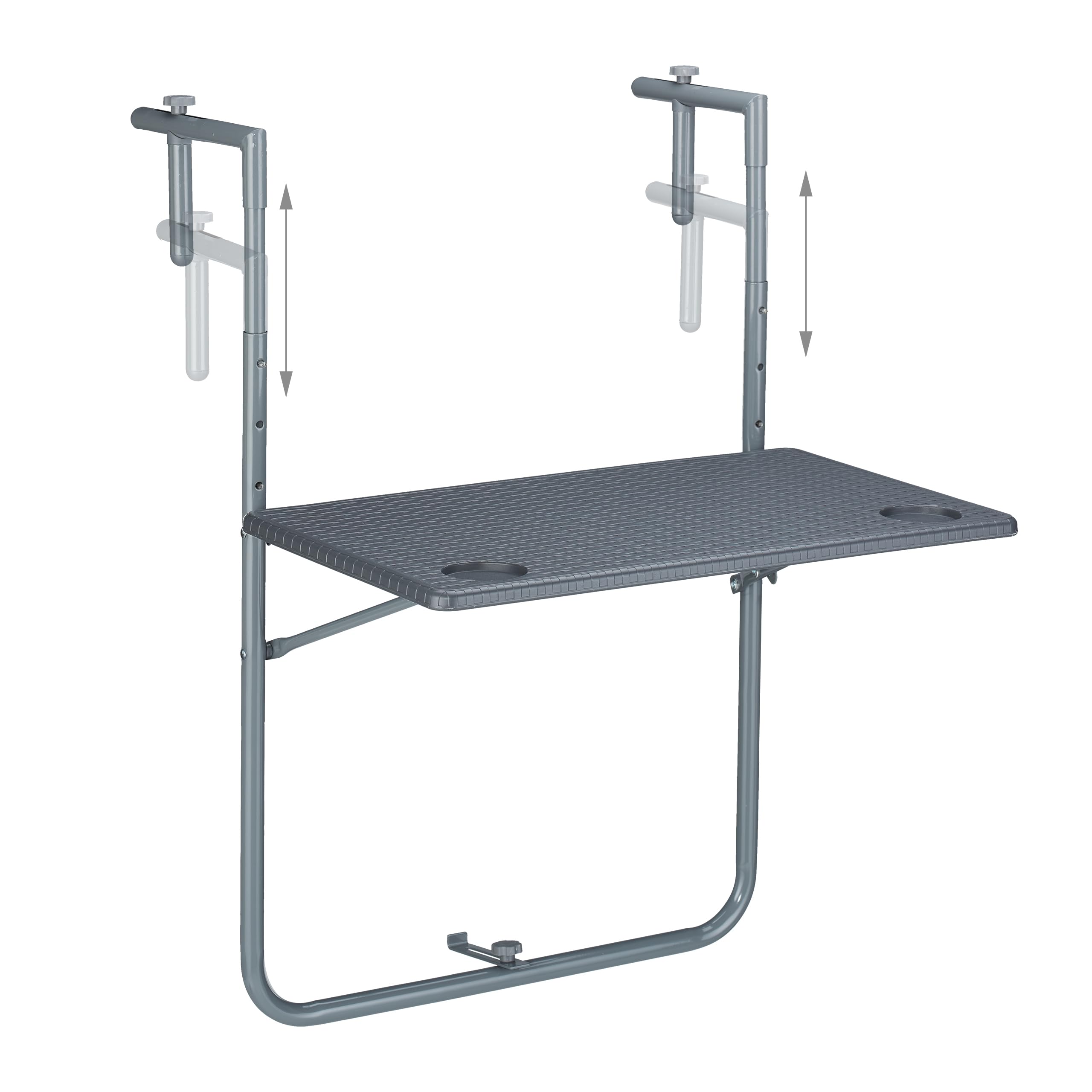Relaxdays Tavolino da Balcone Pieghevole, 59,5 x 60 cm, Mini Tavolo Appeso, Regolabile in Altezza, Salvaspazio, Grigio