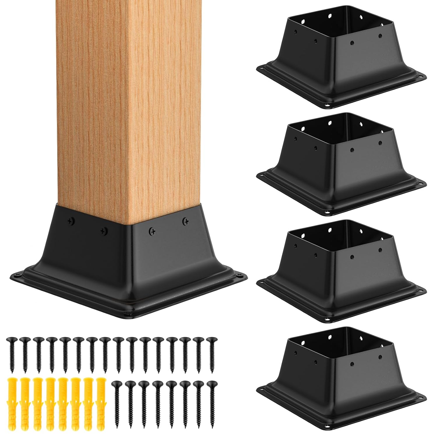 4x4 Post Base 15Pcs, Internal 3.6"x3.6" Heavy Duty Powder-Coated Steel Post Bracket Fit for Standard Wood Post Anchor, Decking Post Base for Deck Porch Handrail Railing Support