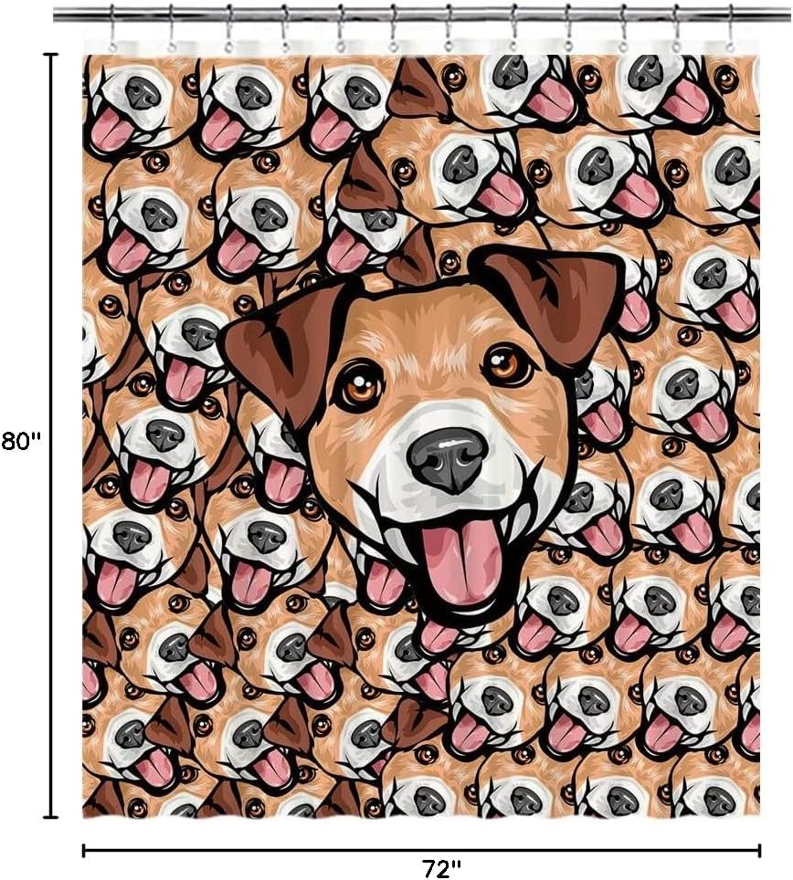 Jack Russell Terrier Dogs Shower Curtain Pet's Mash Face for Kids Dog Lovers Bathroom Decor Set Waterproof Fabric with 12 Hooks 80x72 Inch