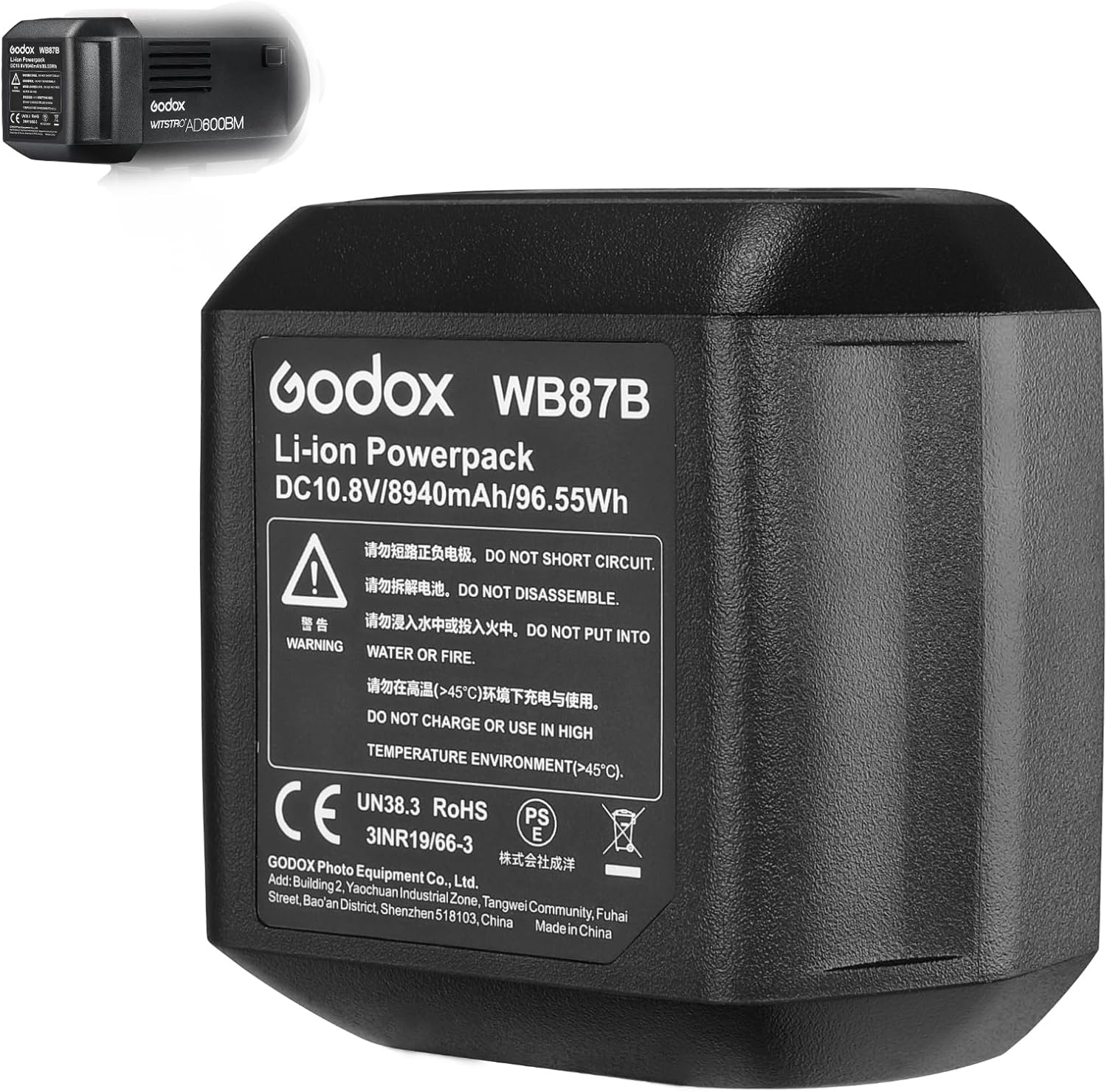 Godox AD600BM & AD600BMII Original Battery  WB87B 10.8V/8940mAh/96.55Wh Li-ion Powerpack, High-Capacity Power Solution for AD600/AD600B/AD600BM, AD600BM II, Flashpoint XPLOR600 Flash(Replaces WB87A)