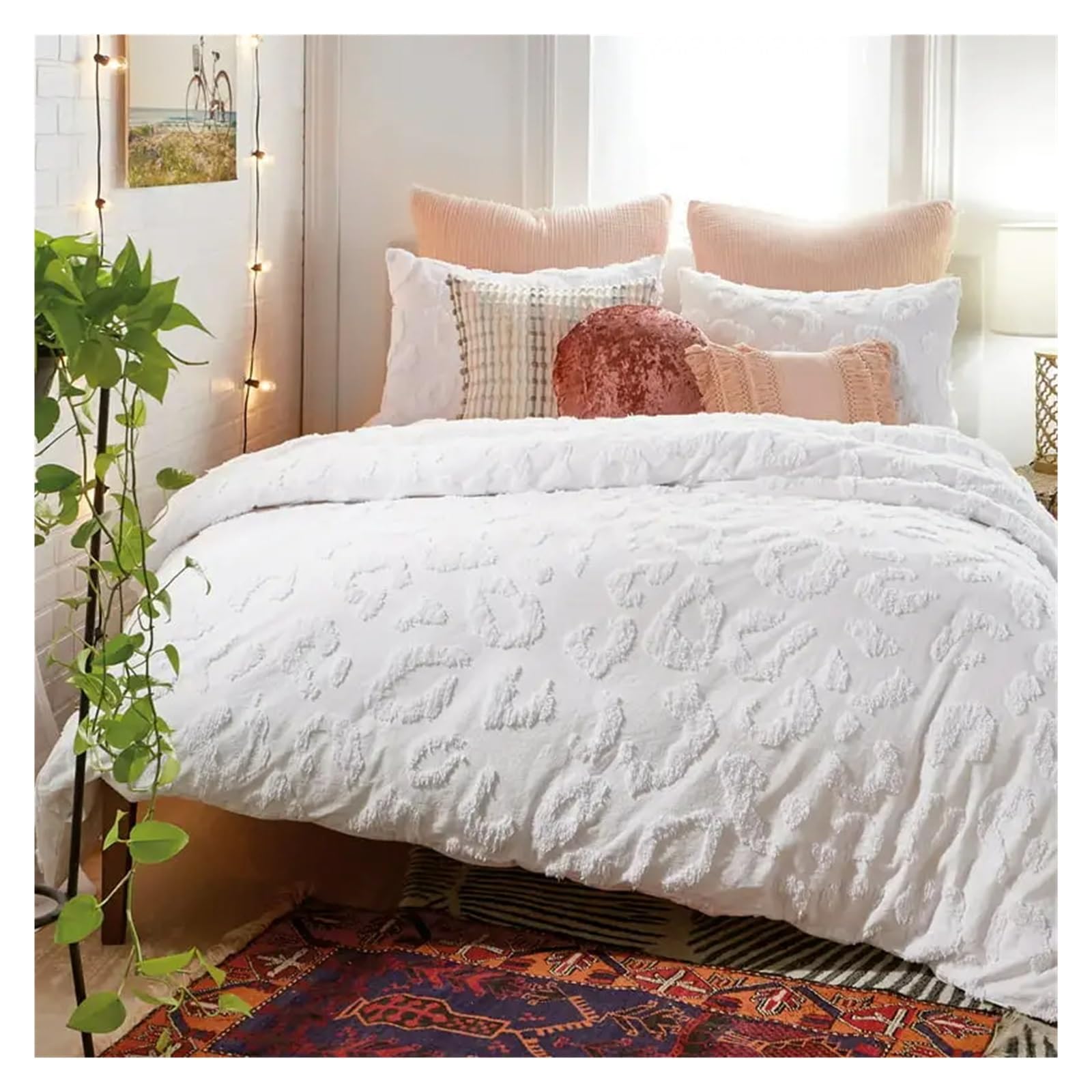 Juego de edredón chenilla leopard blanco twin xl de algodón suave con 2 piezas