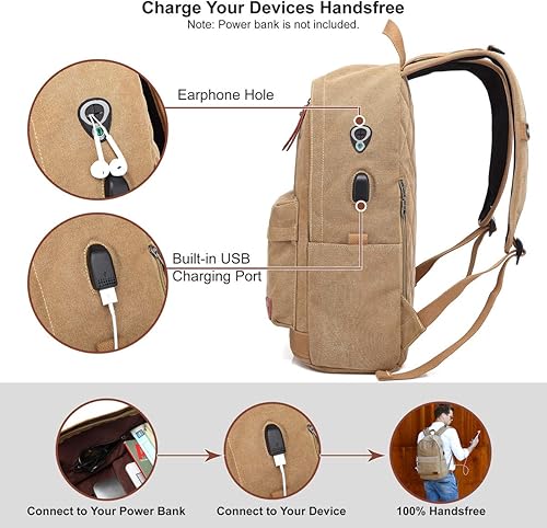 Miniatura 5 de Mochila de lona para laptop, mochila escolar impermeable con carga USB, 17.32in X 12.6in X 6.0in, Mochilas Daypack