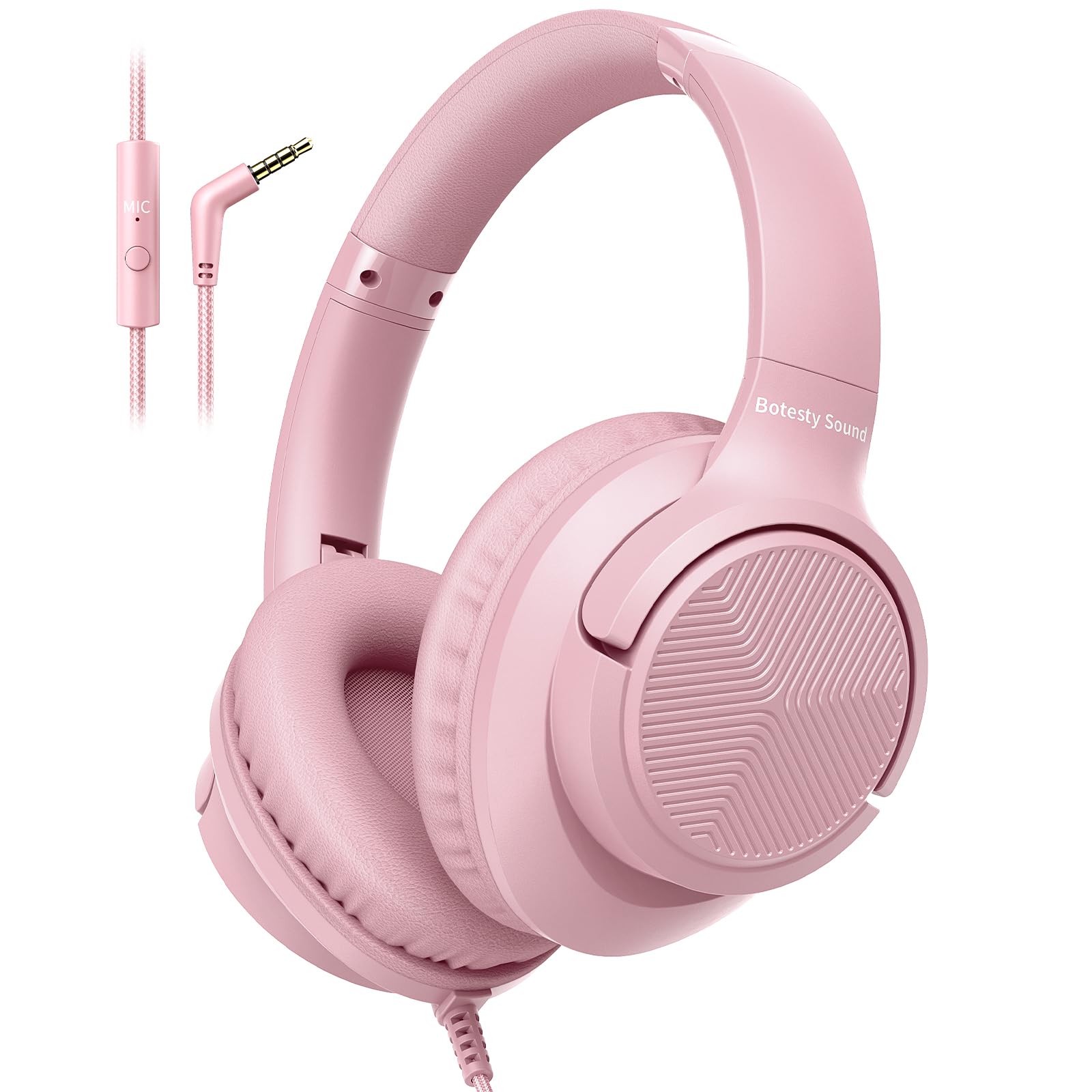 Kopfhörer mit Kabel, 3,5mm Klinkenstecker Kabelkopfhörer mit Mikrofon Beige | Over Ear Faltbar Kabel Kopfhörer, 1,5 m Verwicklungsfreier Nylonschnur für Tablet, Laptop, MP3/4, Schule, Flugzeug