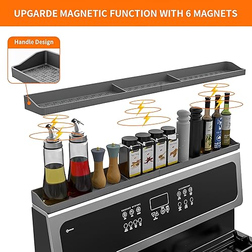 Miniatura 3 de Estante magnético superior para estufa, estante de especias de silicona de 30 pulgadas, organización del hogar para cocina (gris)