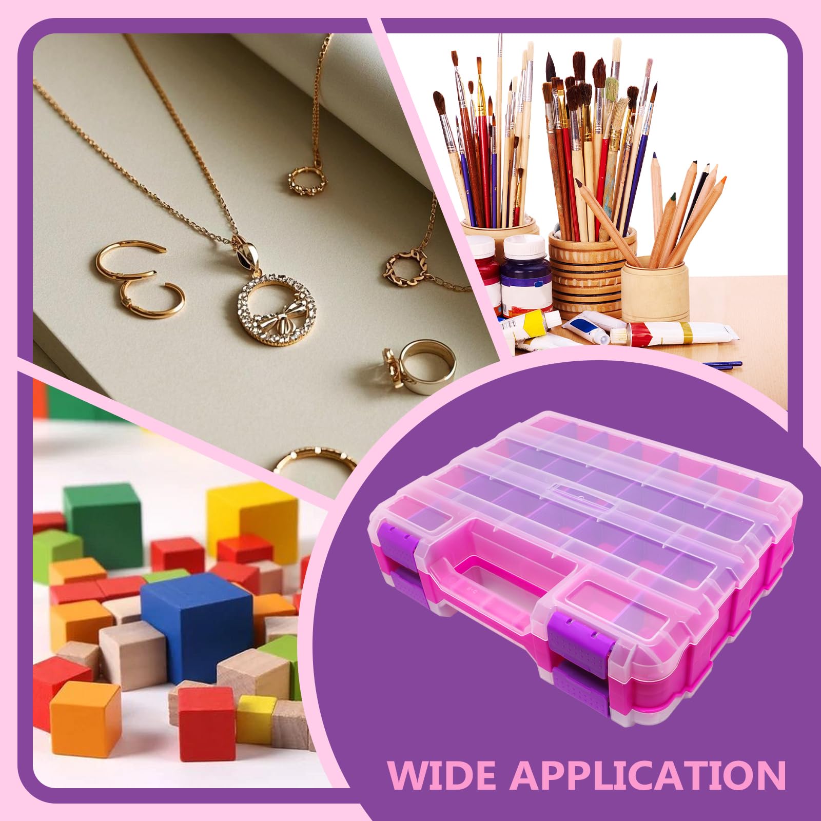 Pink Tools Box, 50-Compartment Double Side Small Parts Storage Box