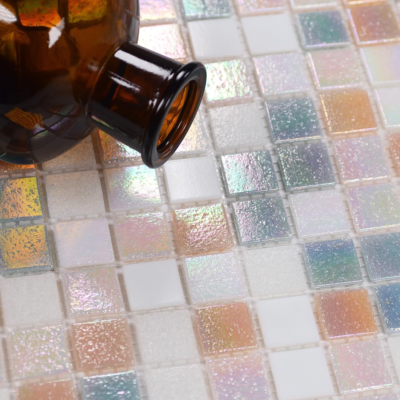 Glass Tiles for Backsplash, Iridescent Pastel Rainbow Glass Mosaic Backsplash Tiles for Bathroom & Kids Shower, 11.5 Sq.Ft (Rainbow Mix)