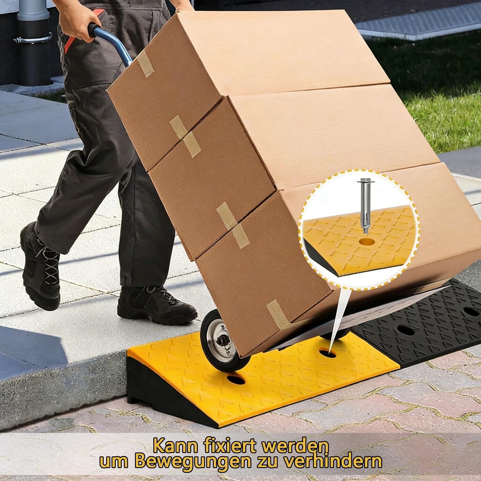 2 Stück Bordsteinrampe Auffahrtrampe 5cm hoch Randstein Rampe Bordsteinkantenrampe Gummi mit 4 Spreizschrauben Schwarz Dämpfungsrampen für Rollstühle, Autos und Motorräder 100 x 25 x 5 cm