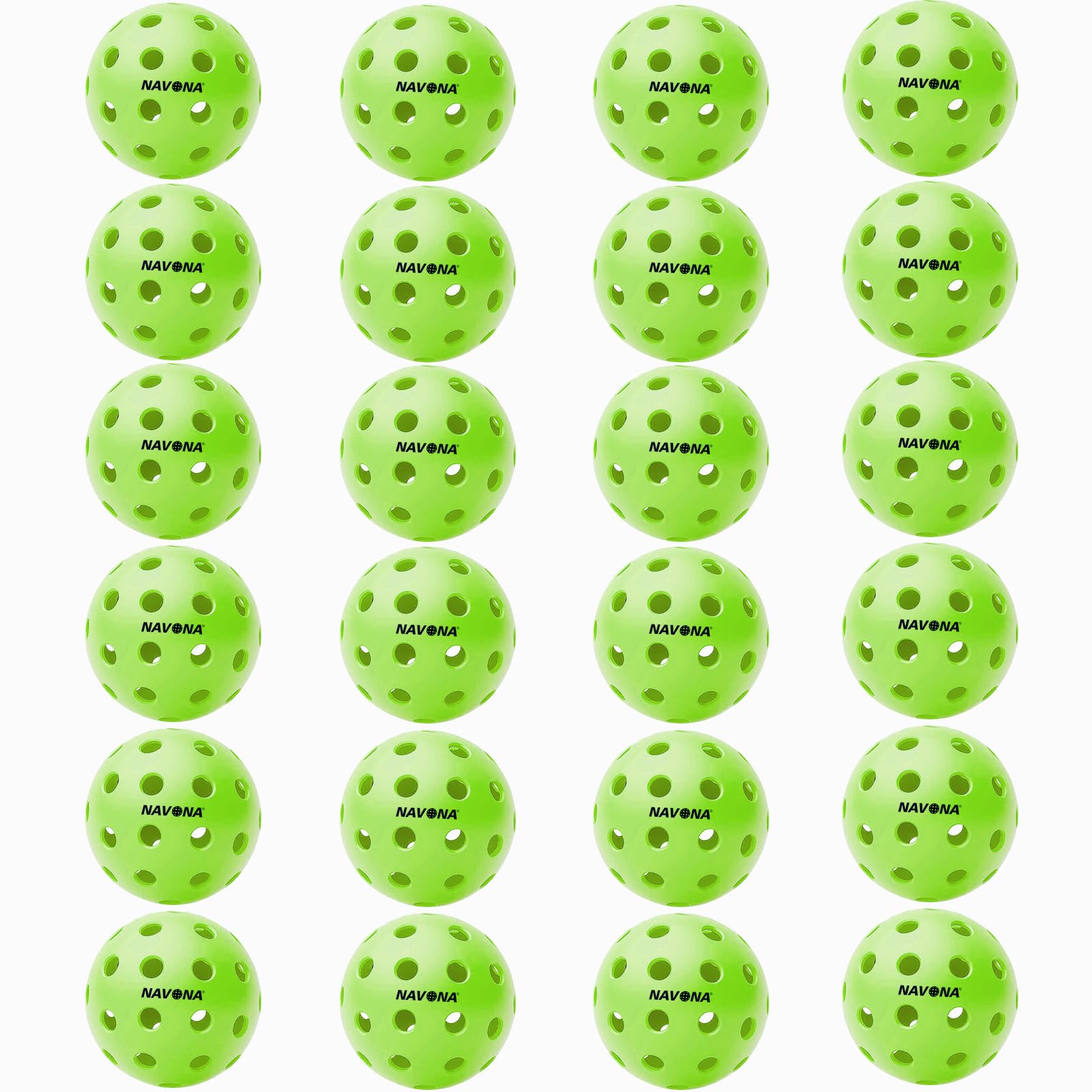 Navona 24 Pack Premium 40-Holes Green Outdoor Pickleball Balls, Meet USAPA Official Requirement, Perfectly Balanced, High Bounce True Flight, Durable Outdoor Pickleball Set