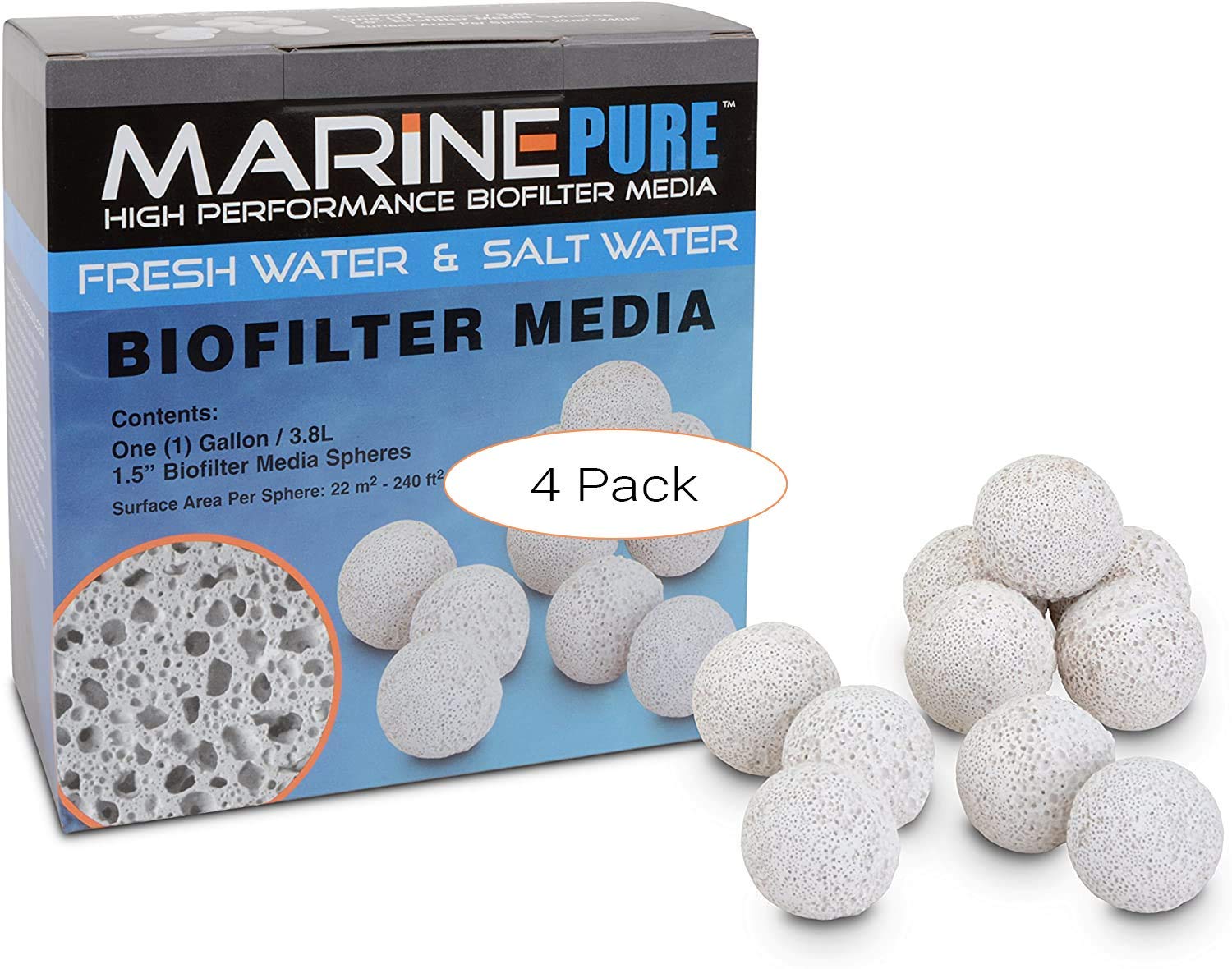 CerMedia MarinePure 1.5-Inch Sphere Bio-Filter Media for Marine and Freshwater Aquariums, 1-Gallon (Four Pack)