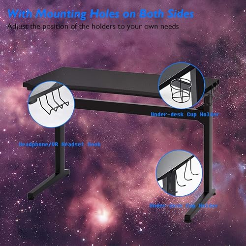 Miniatura 7 de Tangkula Escritorio ergonómico para videojuegos, escritorio ergonómico para computadora para juegos, escritorio de juegos electrónicos con