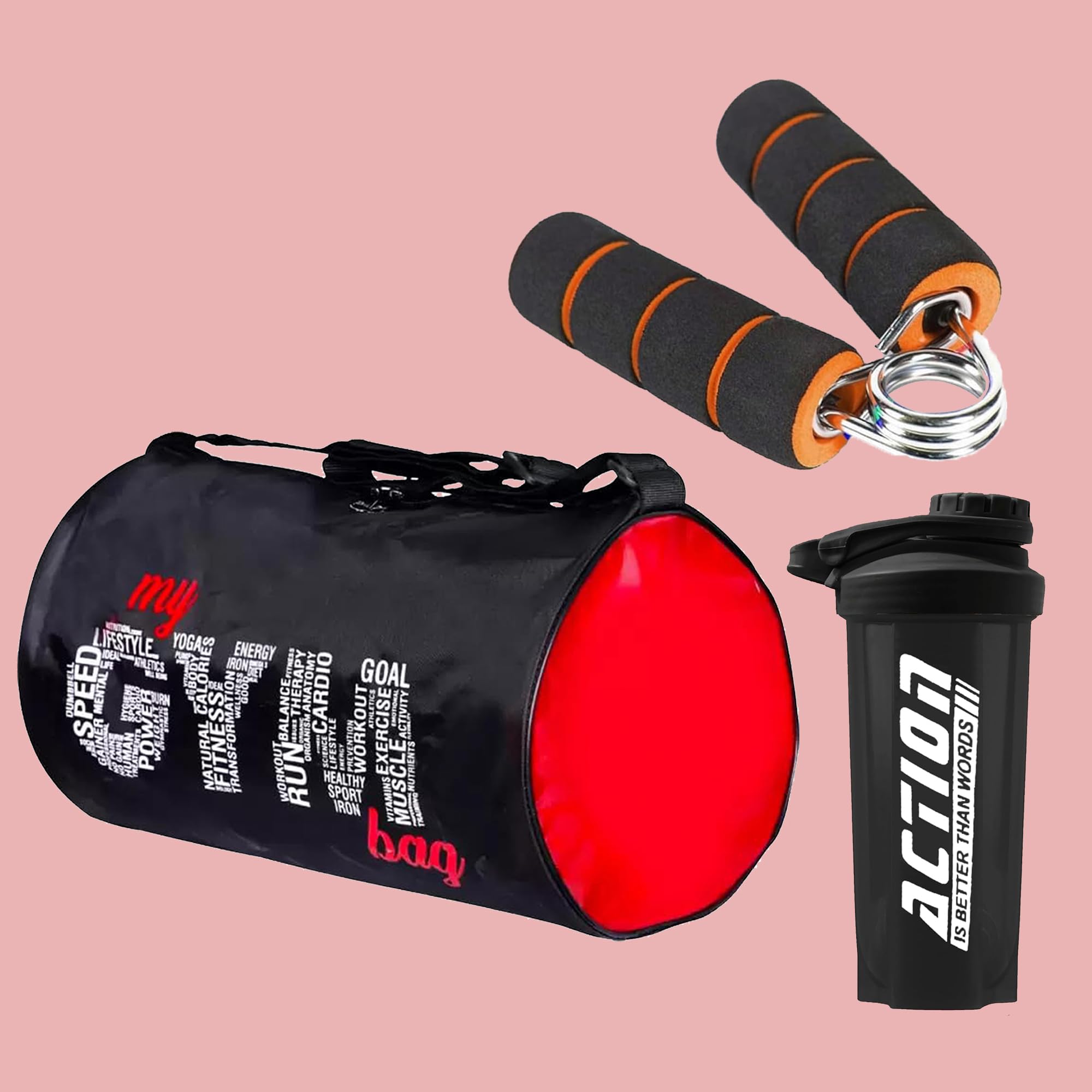 pro gym combo – durable my gym bag, leak-proof 700ml protein shaker bottle & grip strength hand gripper