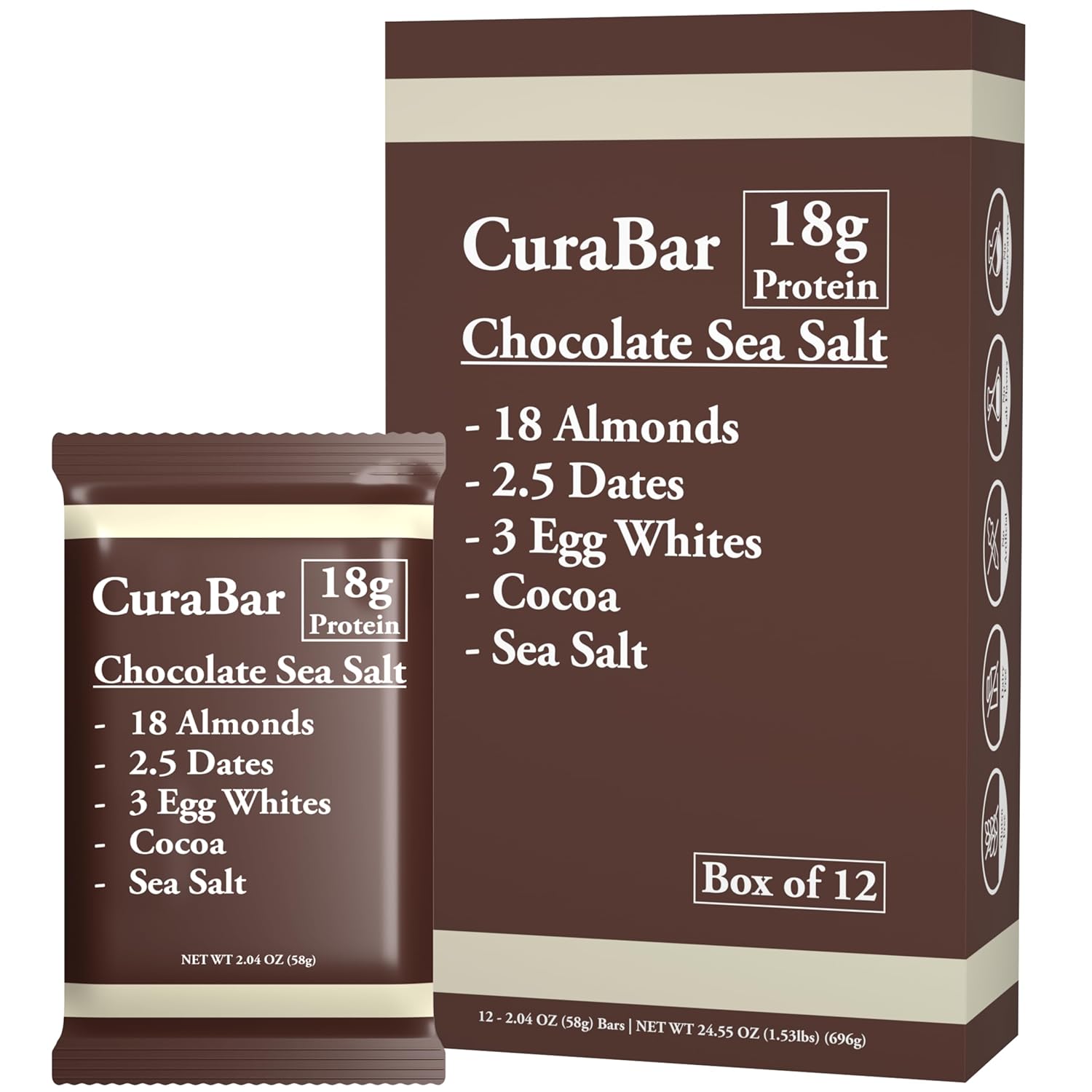 CuraBar Protein Bars – 17g Protein, Low Carb, Gluten Free, Dairy Free, Healthy Snack, Seed Oil Free, No Artificial Ingredients, 12 Count, Chocolate Sea Salt