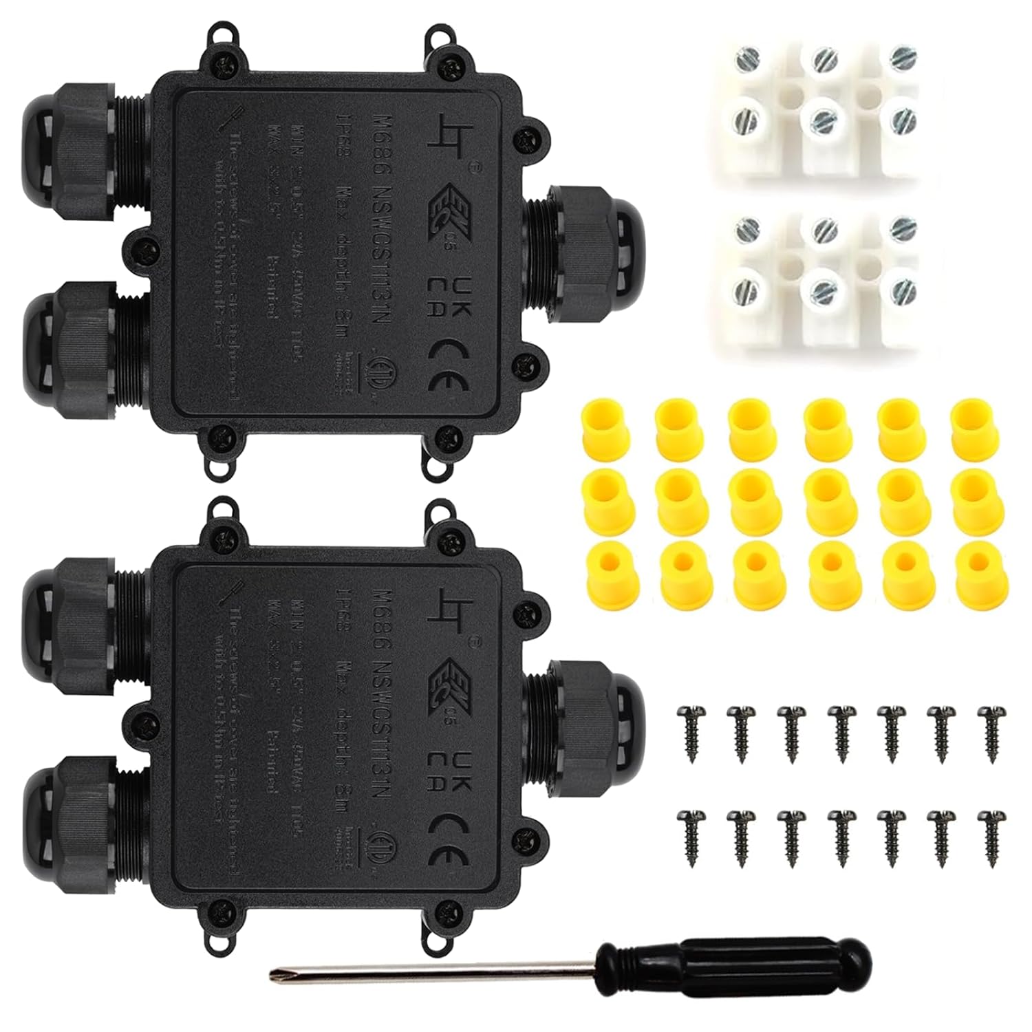 Waterproof IP68 Junction Box 3 Way, Range 5mm to 20mm Cord Weatherproof Junction Boxes, Clamshell 3 Way Outdoor Junction Box, Outdoor Cable Connector, Open Splice Junction Box 2 PCS