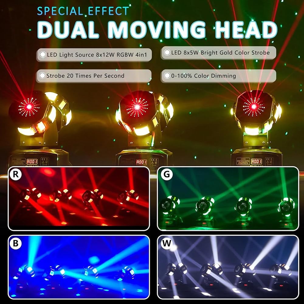 2-Armiger Moving Head Dj-Scheinwerfer,17 Kanäle,Dmx-512-Sound | 8 Led-Perlen,Hd-Linse,Beeindruckende Effekte,Automatische Positionierung,Für Partys,Live-Shows Und Discos