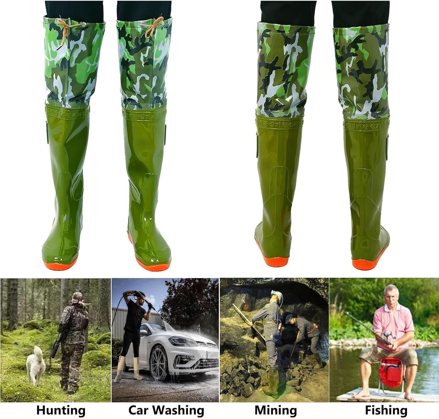 Wodery dla kobiet i mężczyzn, zielone buty do brodzenia w kamuflażu, wodoodporne podeszwy z PVC z wypustkami na podeszwie(8)