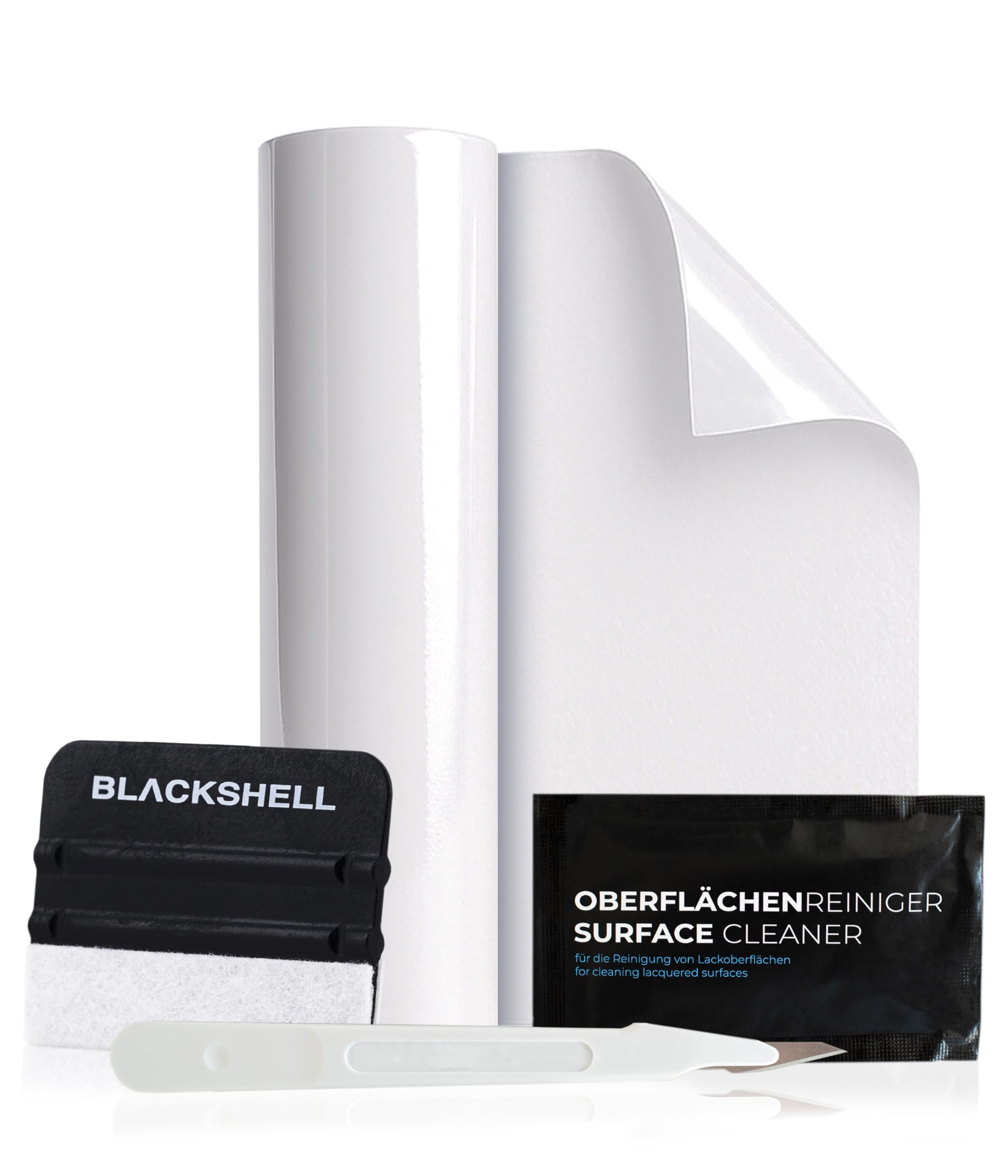 Blackshell® Universal Lackschutzfolie transparent 15cm x 200cm mit Werkzeug Set zum Folieren Folie selbstklebend als Auto Folie, Motorrad Folie, Fahrrad Schutzfolie