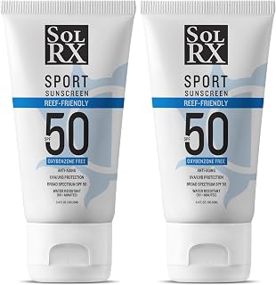 SolRX SPORT SPF 50 Sunscreen, Oxybenzone Free, Broad Spectrum UVA/UVB, Fragrance Free, Reef Friendly (Pack of 2)