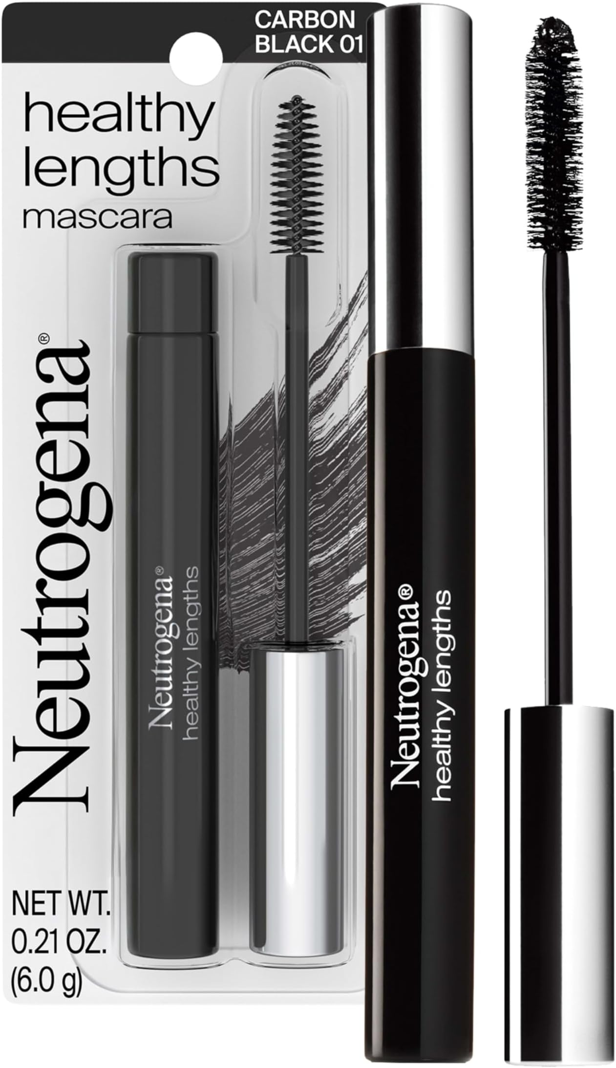 Neutrogena Healthy Lengths Mascara For Stronger, Longer Lashes, Clump-, Smudge- And Flake-Free Mascara With Olive Oil, Vitamin E And Rice Protein, Black 02,.21 Oz, Multi, 0.21 Ounce (Pack of 1)