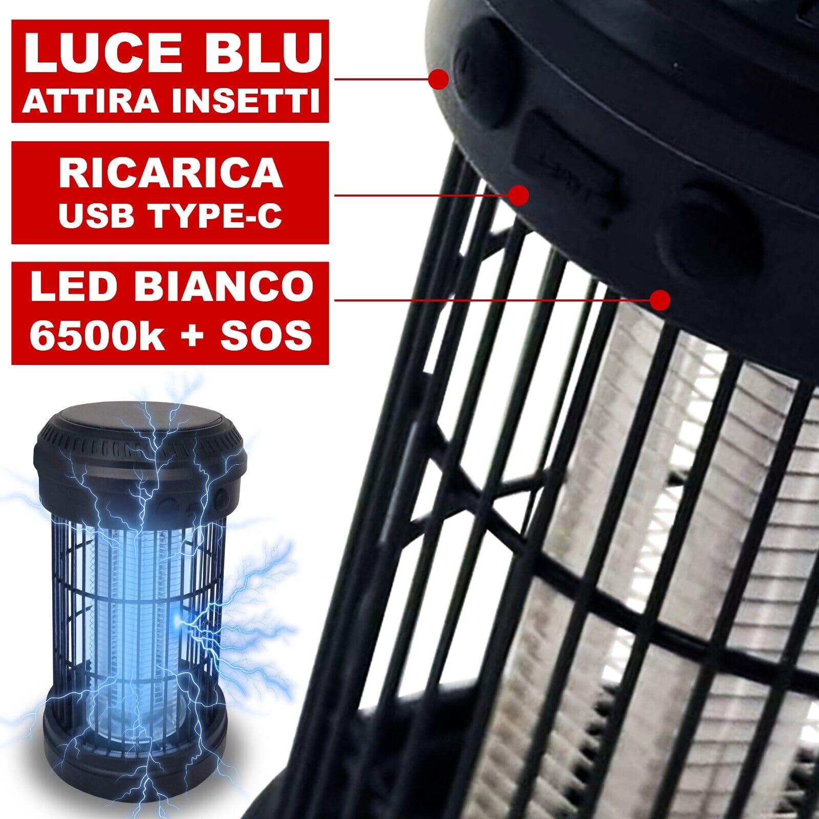 MAKA Lampada Solare Antizanzare, Lampada Antizanzare Ricaricabile, Lampada LED Zanzare, Lunga Autonomia 3600 mAh, Zanzariera Elettrica, Lampada Antizanzare Da Esterno Impermeabile