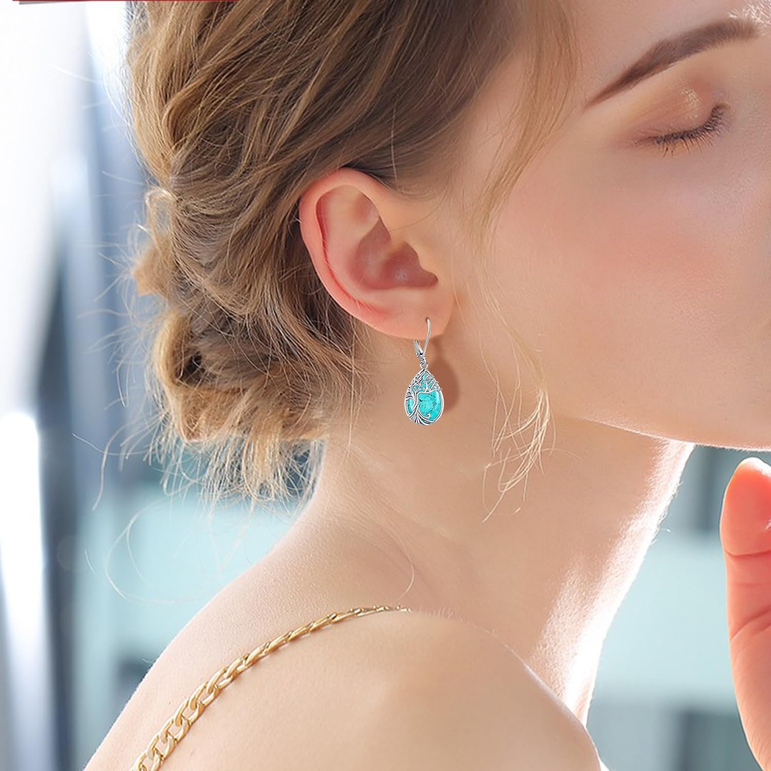 Odinstone 925 Sterling Silver Earrings Tree of Life Teardrop Moonstone Dangle Drop Leverback Earrings for Women - Image 5