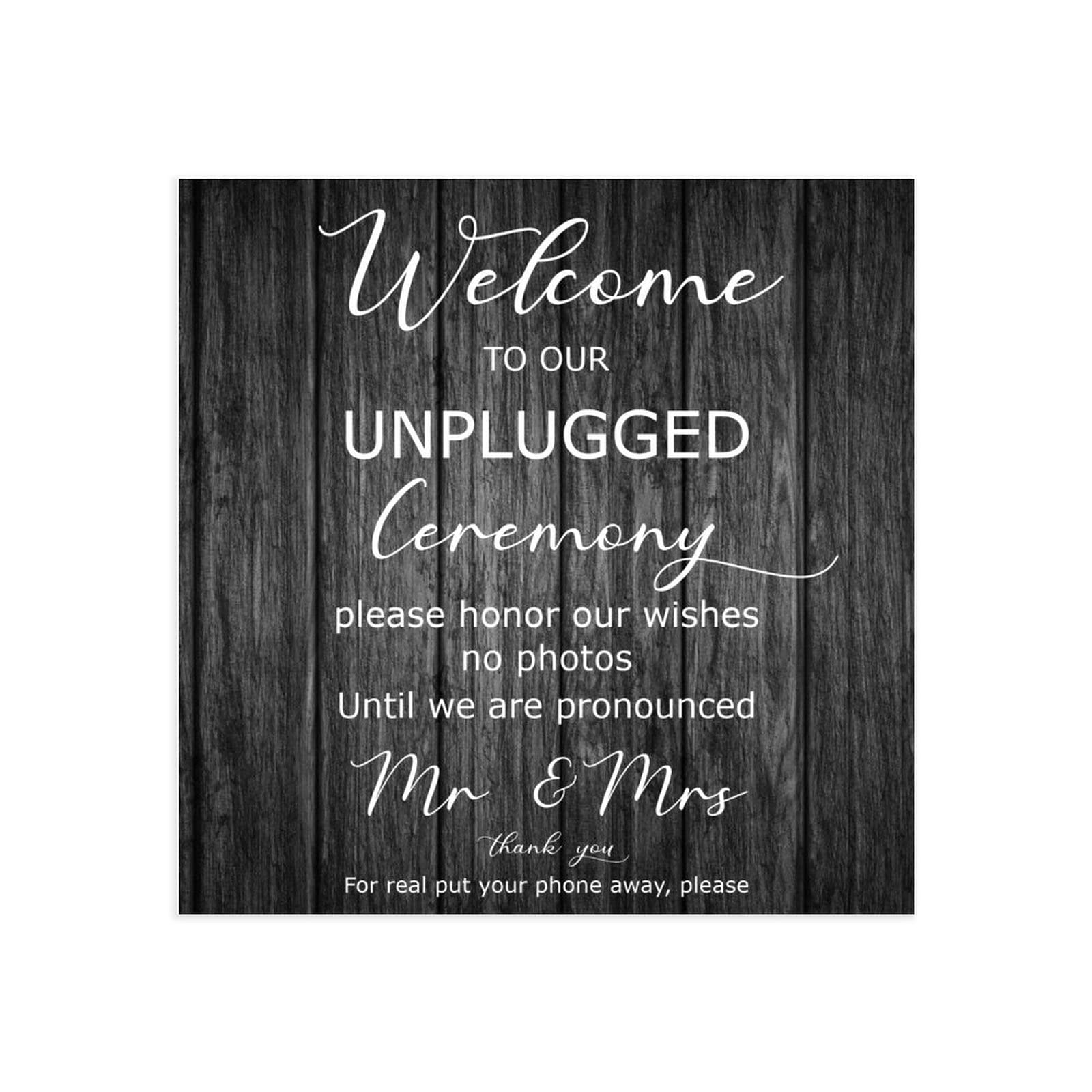 Unplugged Hochzeitsschild – Zeremonieschild aus Holz – vertikales Hochzeitsschild aus Holz – rustikale Hochzeitsdekoration, 50,8 x 50,8 cm