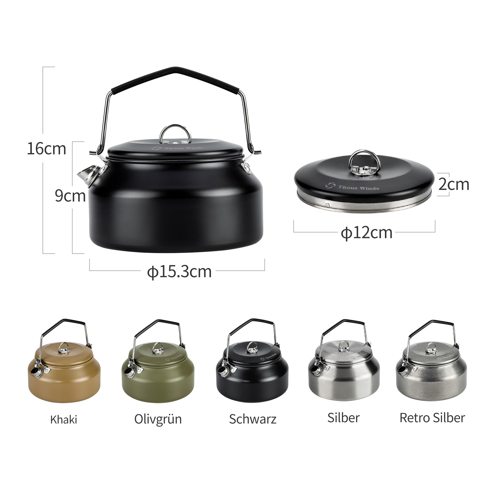 Thous Winds 1L Edelstahl Camping Wasserkocher, Ultraleichter Outdoor Teekocher Teekanne Kaffeekanne fur Indoor, Outdoor, Camping, Wandern, Picknick - Khaki