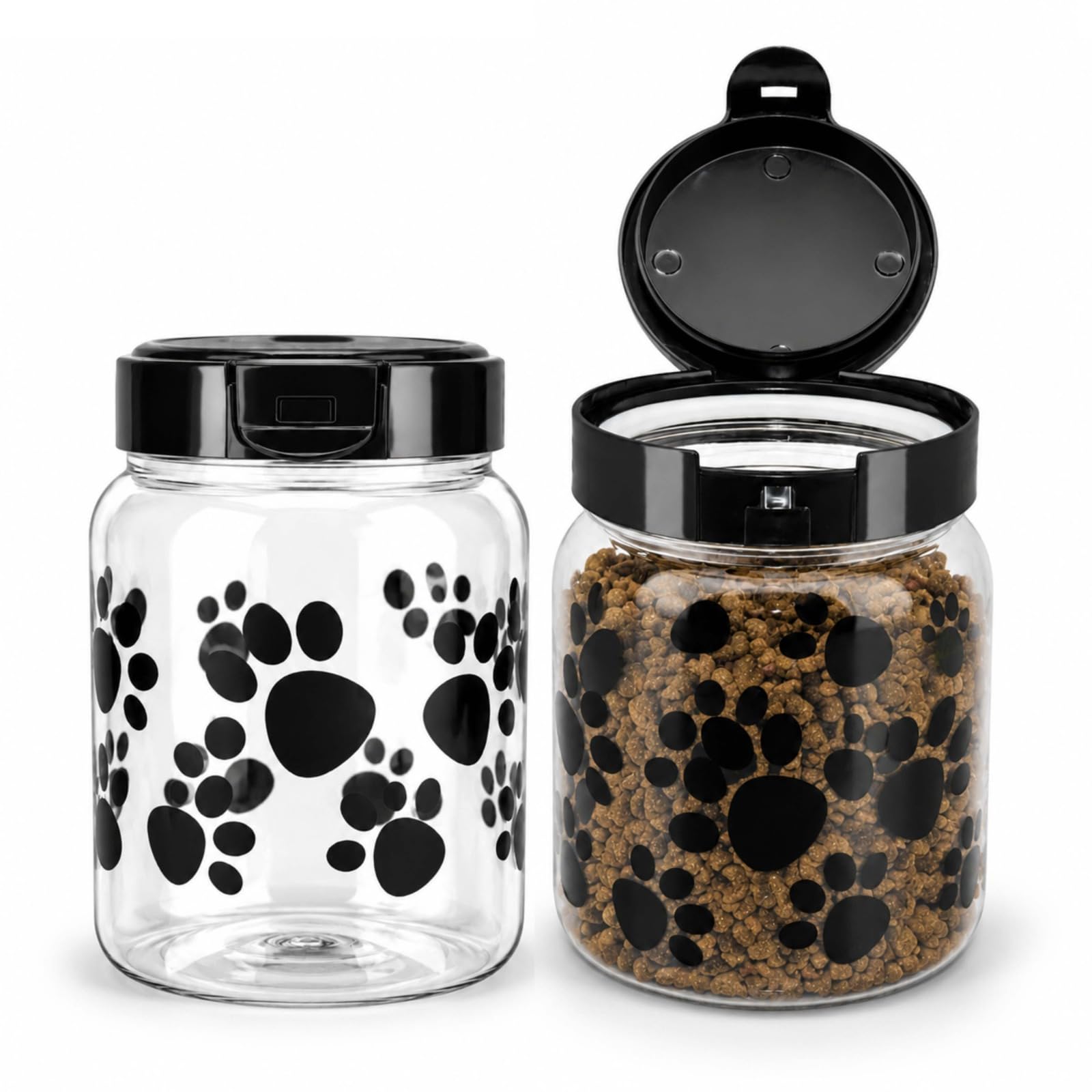 Adeptna Pack Of 2 Pet Food Storage Containers 900Ml Capacity Each – Airtight Clip Top Pet Treat Storage With Silicone Seal – Paw Print Design For Cat & Dog Biscuits, Dry Food & Treats