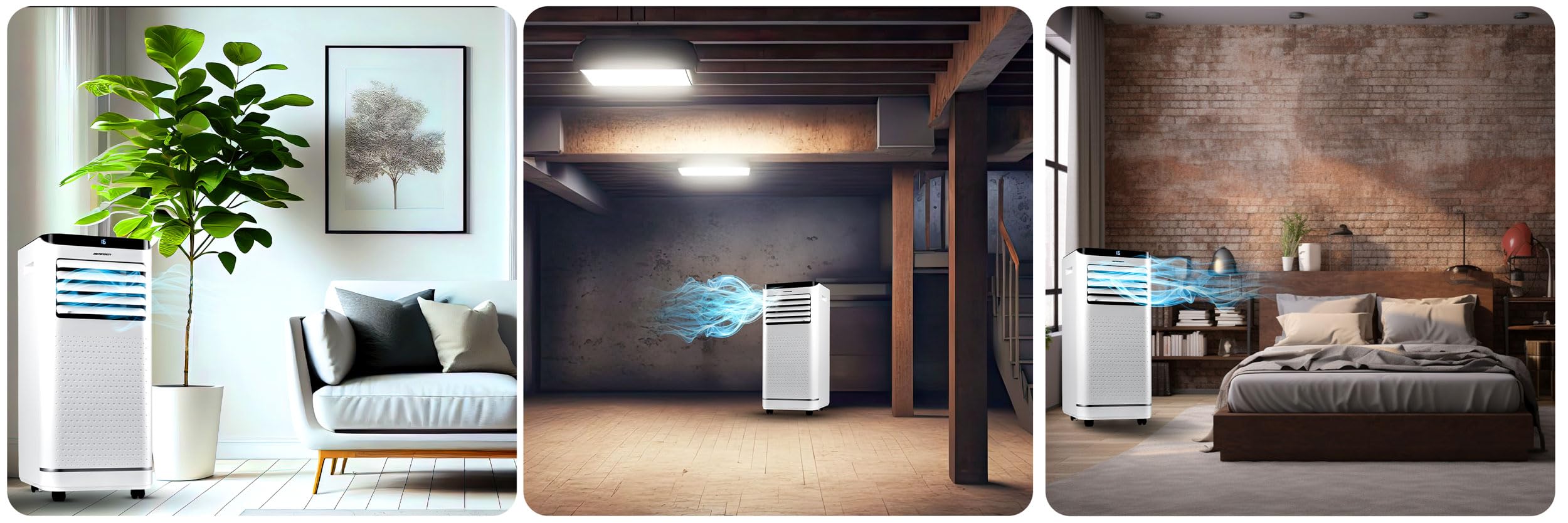 Berdsen Condizionatore portatile 9000 BTU - 4 in 1 con ventola, deumidificatore, modalità sleep - Tuya Smart App - Efficienza energetica