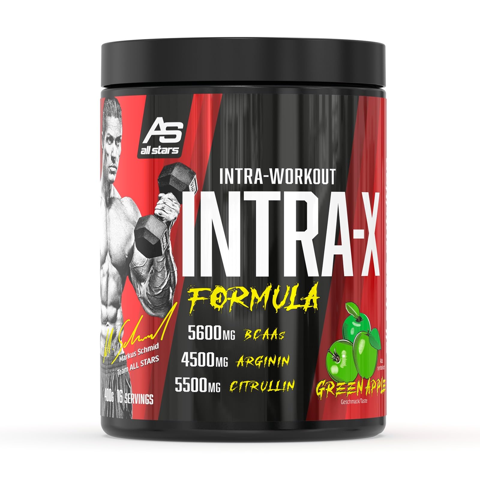 ALL STARS Intra-X Markus Schmid Edition Intraworkout 400g Green Apple | Workout Booster mit 10.000mg Citrullin-Arginin, 4550mg EAAs und 5600mg BCAAs, Nahrungsergänzung fürs Training