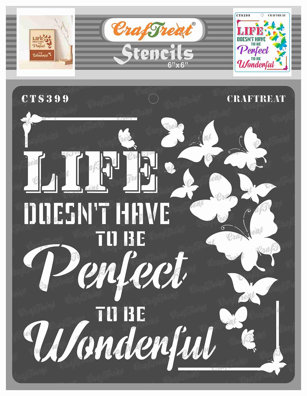 CrafTreat Home Quote Stencils for Craft Butterfly Quote Size 6X6
