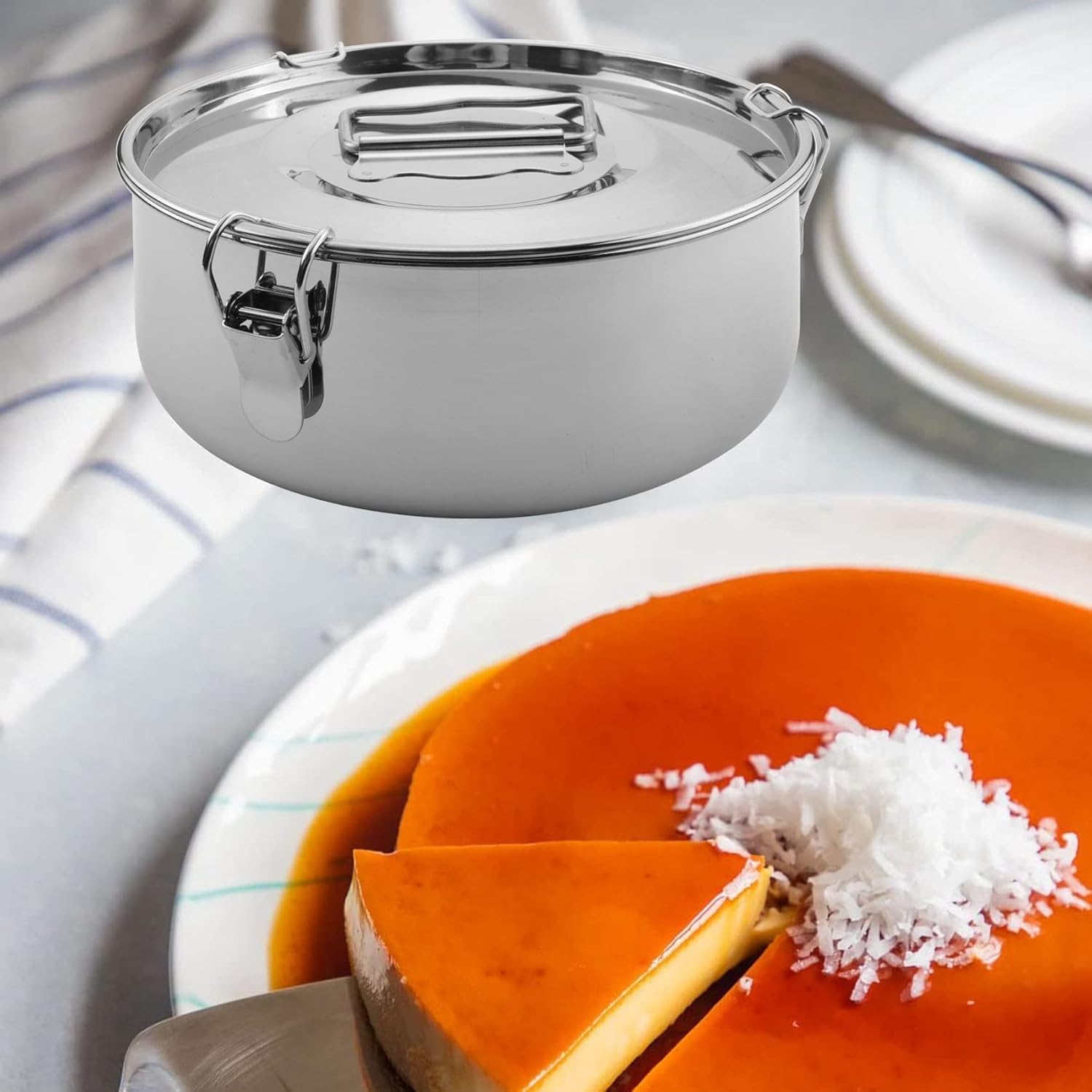 Stainless Steel Flan Mold 60 Oz, Compatible with 6 Qt (3 Qt, 8 Qt Avail), Mexican Design