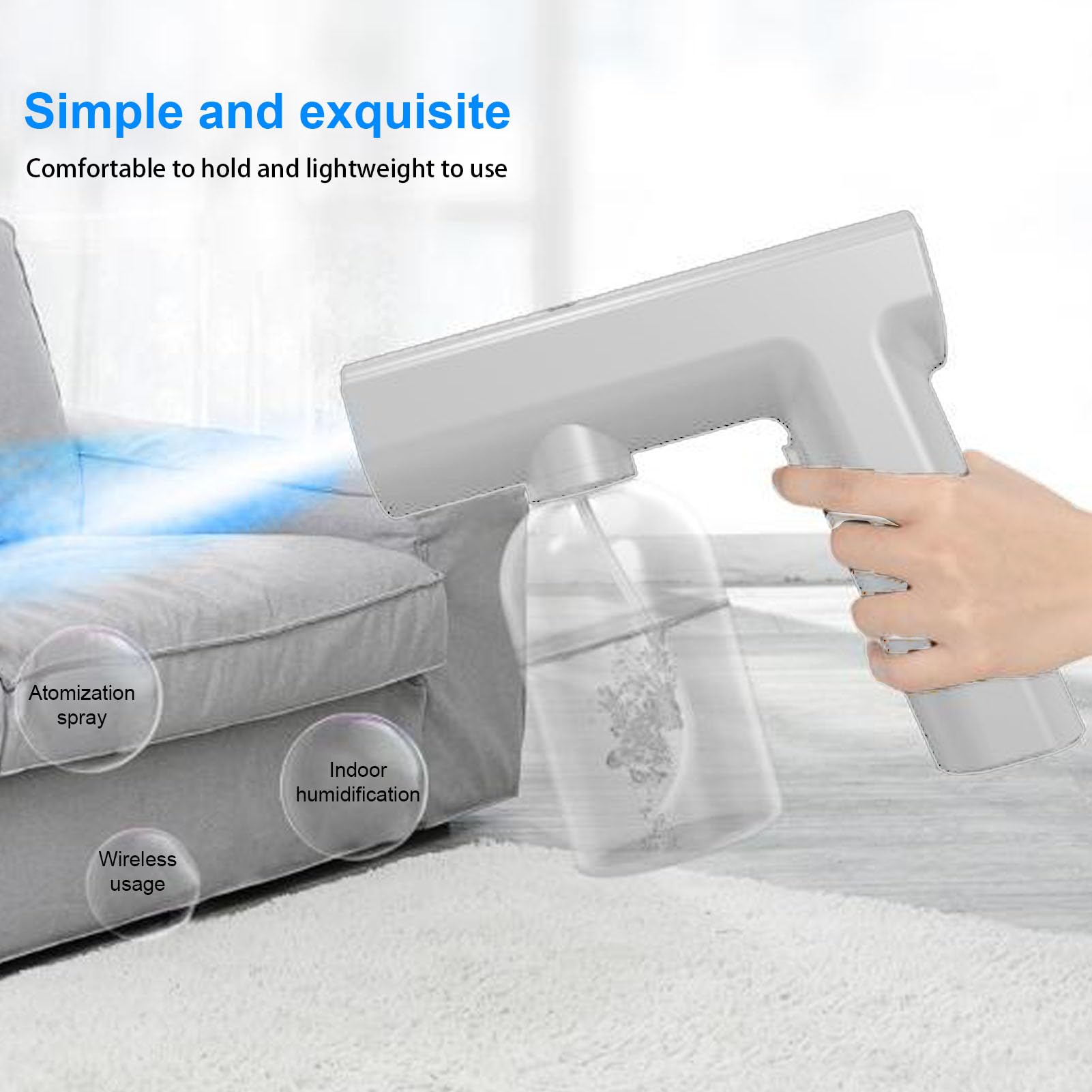Buachois Atomizzatore Elettrico 250ml, Spruzzatore a Mano Nebulizzatore per Casa Auto Ufficio, Leggero e Portatile con Ugello ad Alta Prestazione (Bianca)