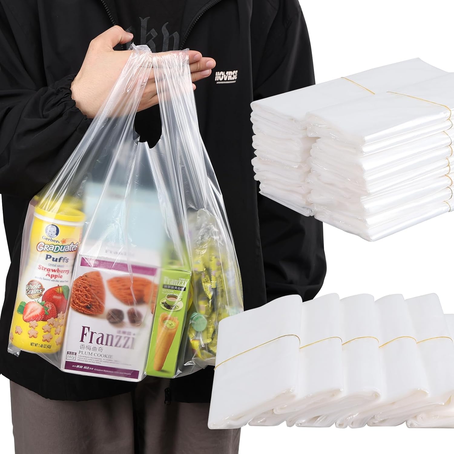 Zopnny 1000 Counts Plastic Grocery T-shirt Bags, Clear Carry Out Bags