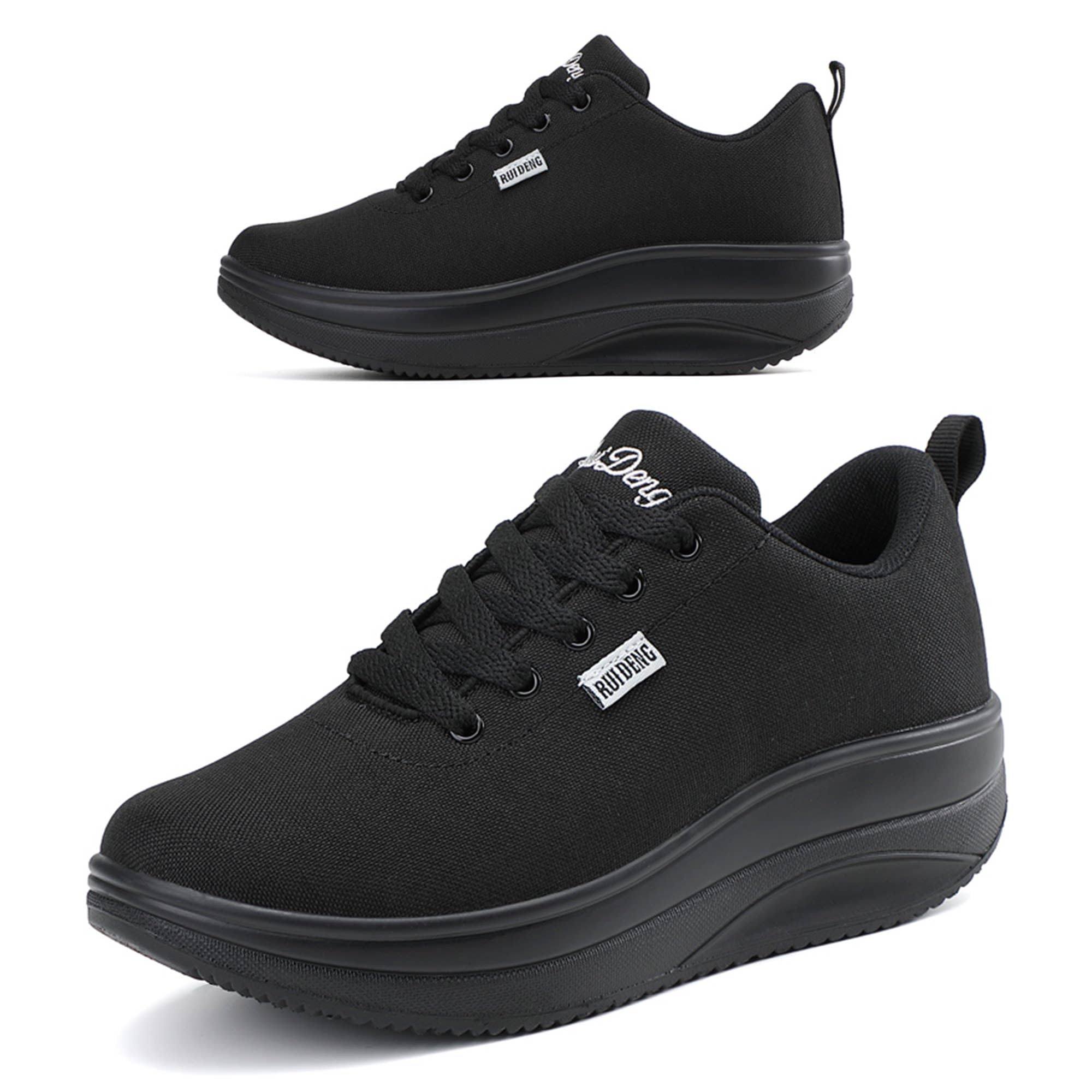 RUIDENG Platform Sneakers for Women Walking All Day | Slip Resistant Work Shoes for Women Comfortable | 2 Inch Thick Wedge Rocker Bottom