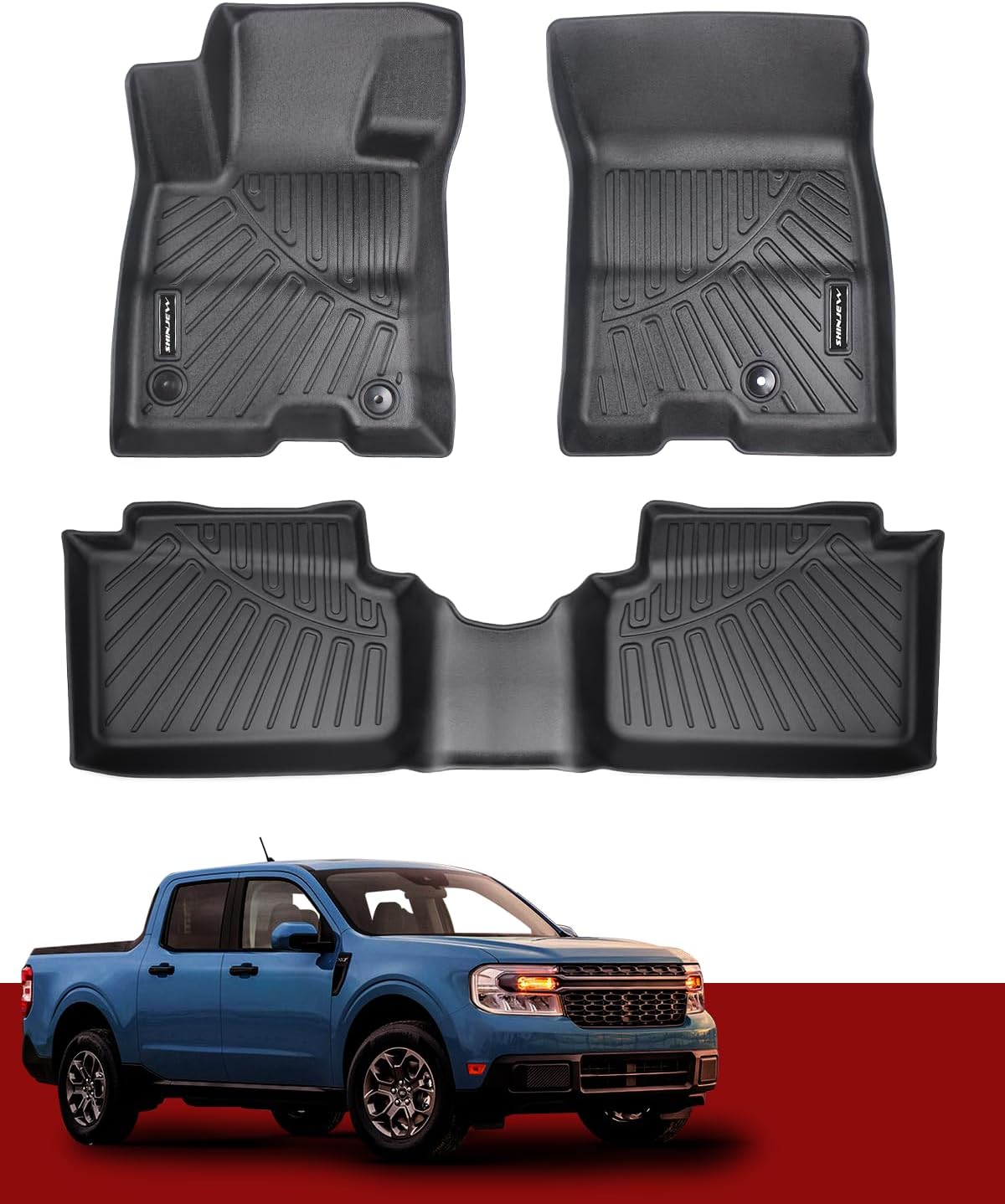 Floor Mats Compatible with Ford Maverick Hybrid 2022 2023 2024 2025 TPE Floor Mats Liners Custom All-Weather Compatible with Maverick Hybrid Accessories Set 1st & 2nd Row Protective Floor Black