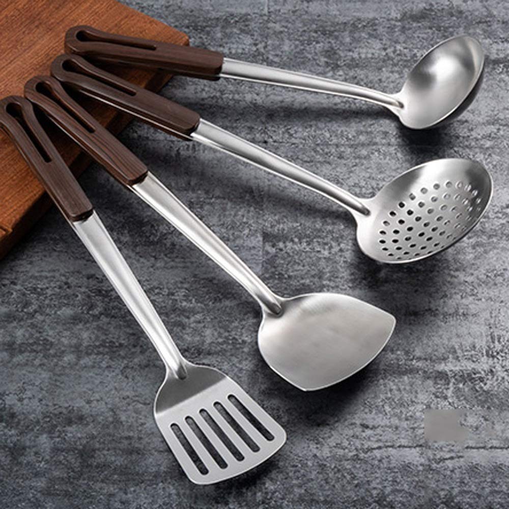 Espátula para el hogar Anti-escaldadura de acero inoxidable Espátula de cocina Espesada Cuchara de sopa Ranurada Cuchara Juego de Espátula