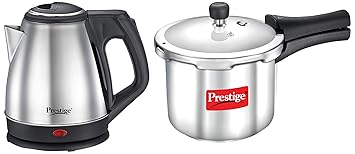Prestige Popular Stainless Steel Pressure Cooker, 2 Litres, Silver + Prestige Electric Kettle - Pkcs 1.2 L, 2 Liter
