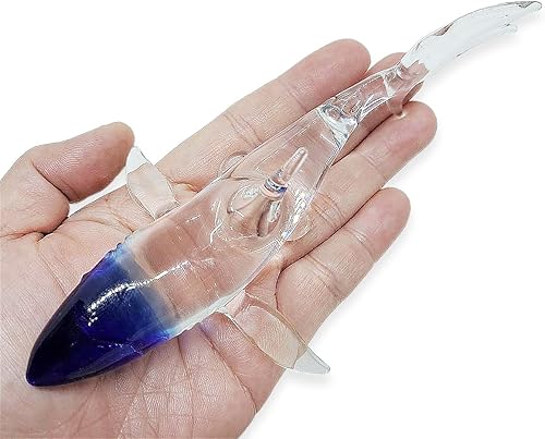 Miniatura 12 de WitnyStore Pequeña figura de tiburón azul oscuro de 5 pulgadas de largo, tiburones de vidrio soplado a mano en miniatura, vida marina, peces Azul