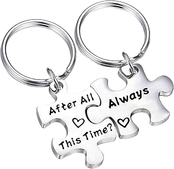 FEELMEM After All This Time Always Couples Puzzle Keychain Set Wedding Long Distance Keychain Friendship Gift