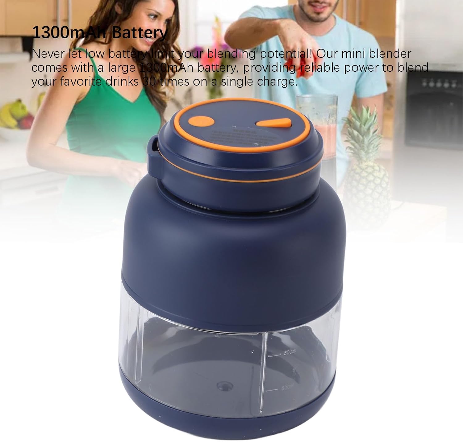 FTVOGUE Portable Blender, Powerful Ice Crusher with 1300mAh Battery and 800ml Tritan Cup for Smoothies Shakes and Juices (Blue)
