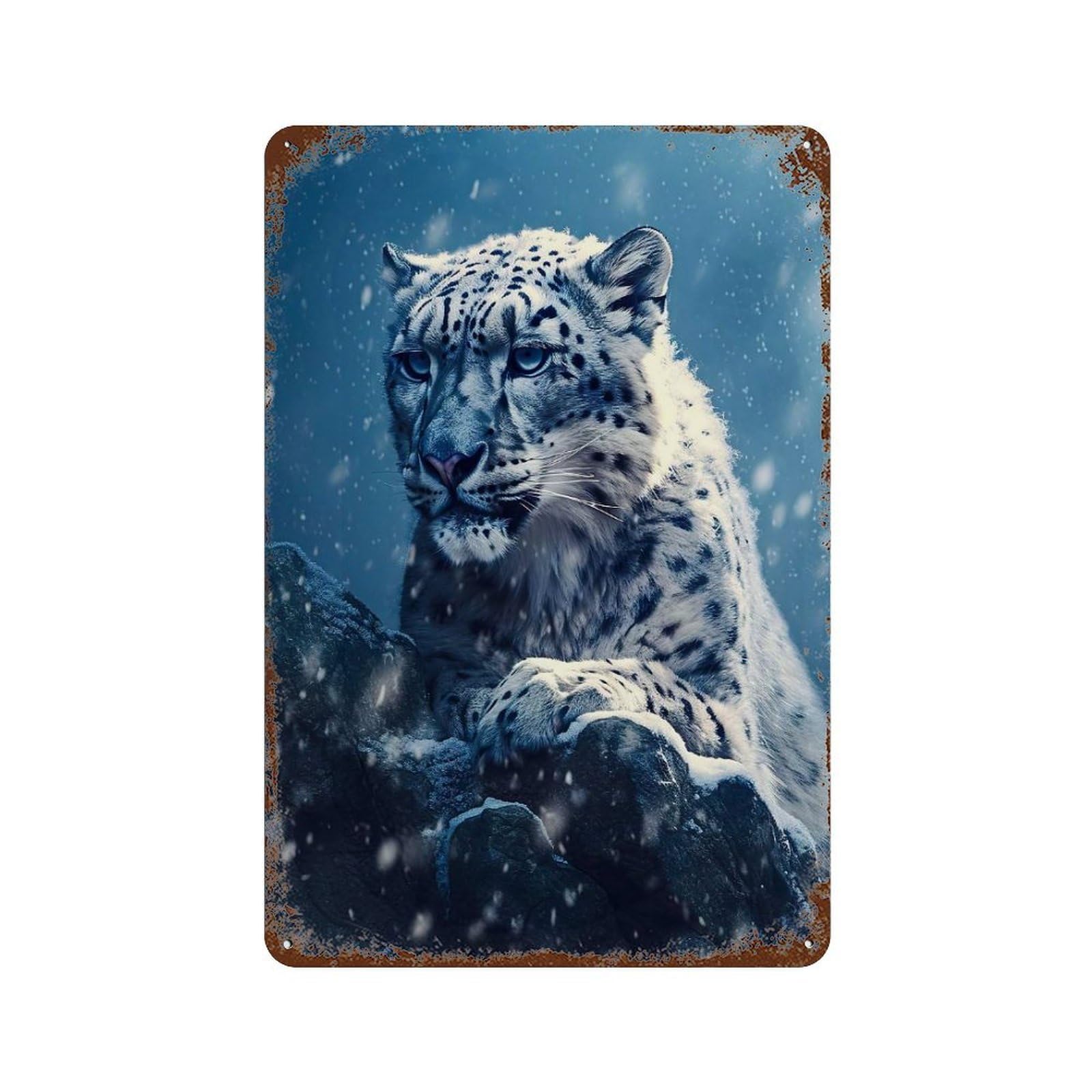 White Tiger Snow Nature Camper Accessories Decor Metal Tin Sign for Garden Farmhouse Living Room Outdoor Clubs 11.8"x7.9"