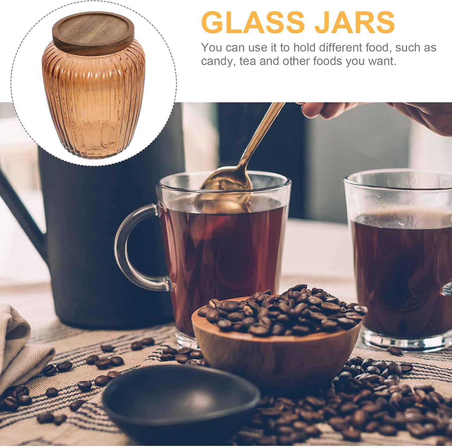 Gatuida 2200ml Vintage Acacia Wood Lid Glass Sealed Jar, Airtight Grain Storage Canister for Kitchen Pantry, Food Storage Container for Beans, Tea, Coffee, Sugar