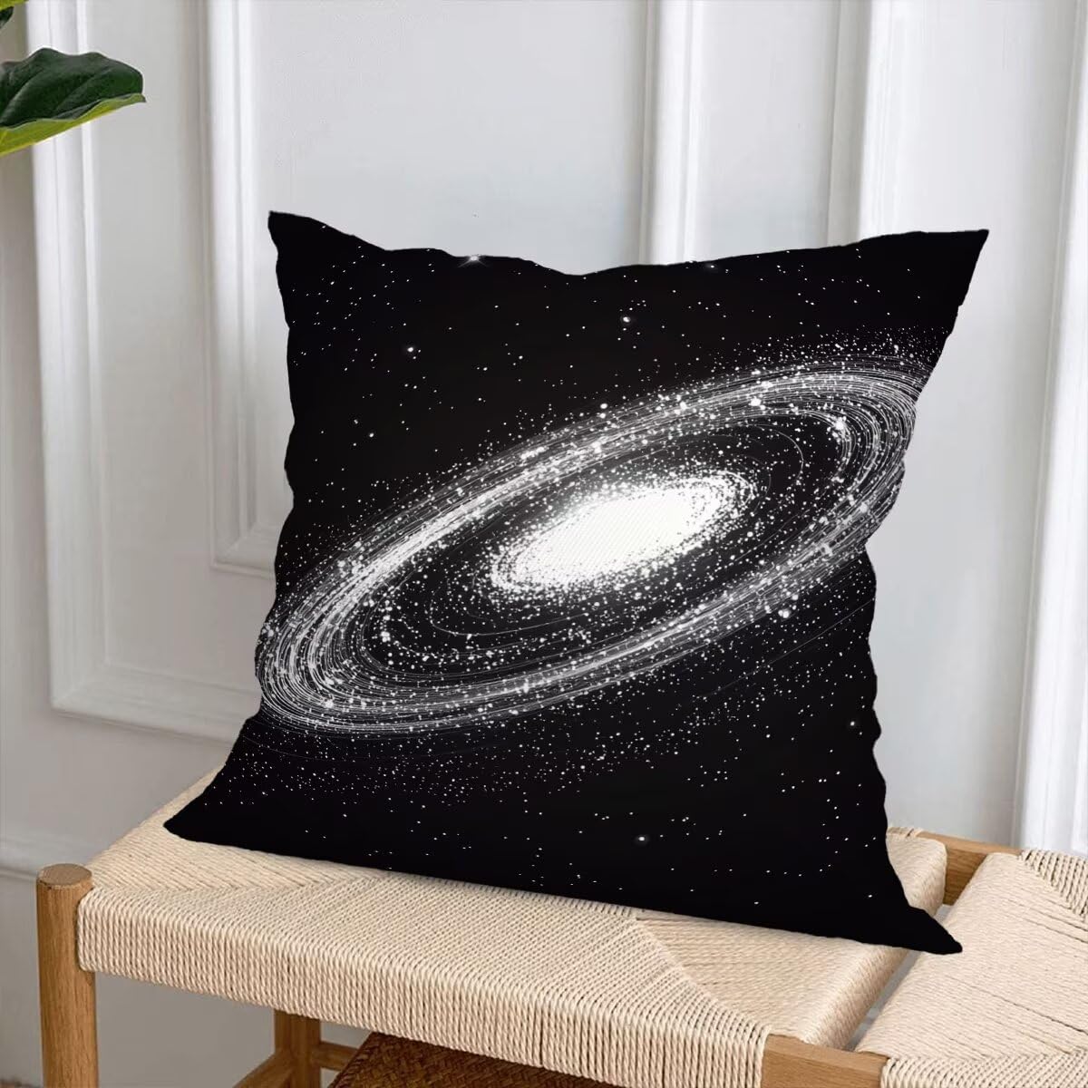 Federe Cuscino Divano 60x60, Nero Cuscini per Divano da Esterno Set da 4, Lino Copricuscini Divanos Impermeabile, Copri Cuscini Via Lattea Motivo Fronte Retro Stampato per Giardino, Sofá, Balcón, S-53